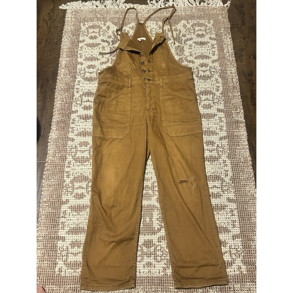 Pilcro Brown Cotton Blend Button-Front Overall One-Piece Pockets Women 32